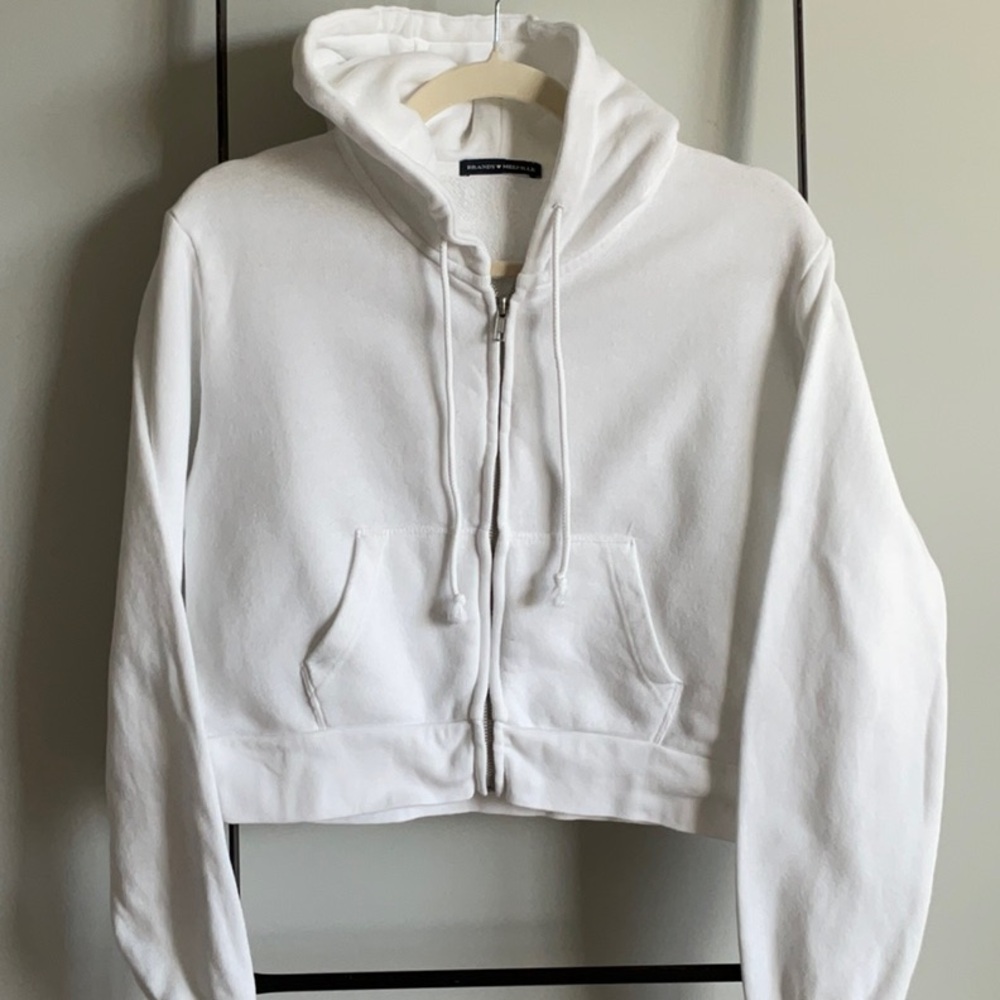 Brandy Melville Women's White Hoodie Jacket